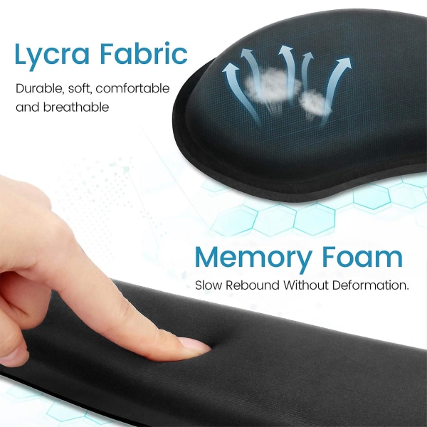 Gel Memory Foam Set Näppäimistön rannetuki, hiiren rannetyyny tuki toimistoon, kevyt, bl