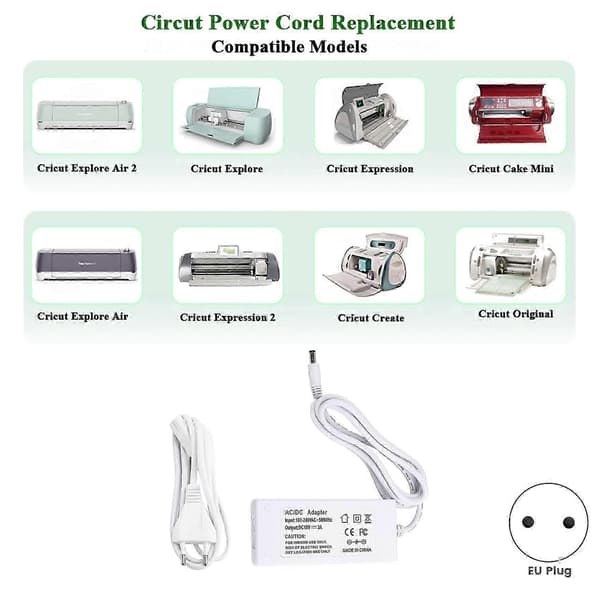 18V 3A Strømforsyningslader for Cricut Explore Air 2, Expression 2, Personal Expression Create, Mini