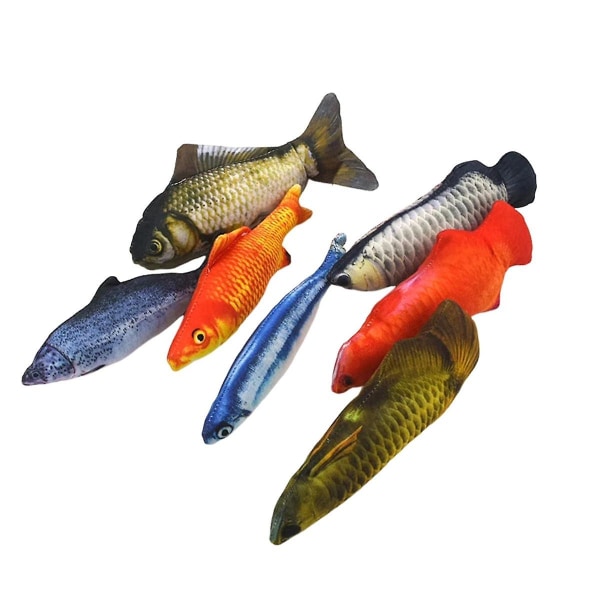 8 stk Katteleke Trening Underholdning Fisk Plysj Utstoppet Pute Simulering Fisk Kattleker Fisk Interac