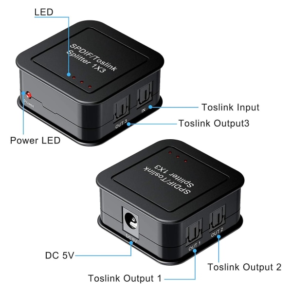 Digital Optisk Lyd 1X3 Splitter, Digital SPDIF TOSLINK Optisk Fiber Lyd Splitter, 1 inn 3 ut, f