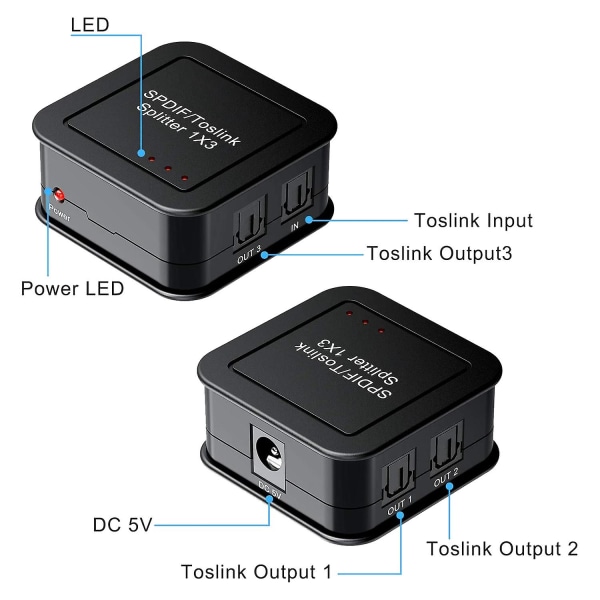 Digital Optisk Lyd 1x3 Splitter, Digital SPDIF Toslink Optisk Fiber Lyd Splitter, 1 Inn 3 Ut, F