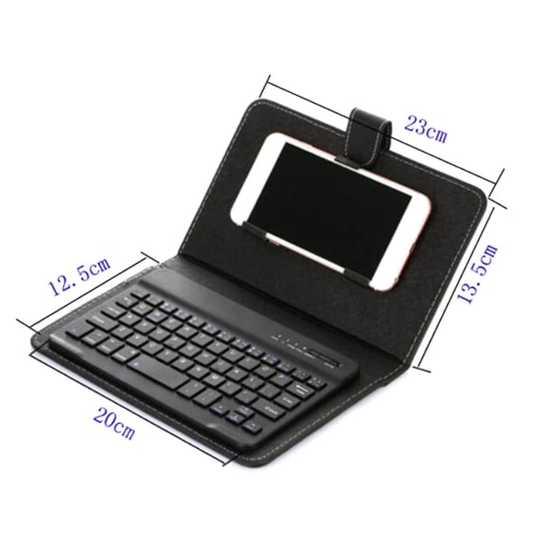 Bluetooth mini trådløst tastatur med pu lærveske for smarttelefon nettbrett 4,5 tommer - 6,8 tommer Rec