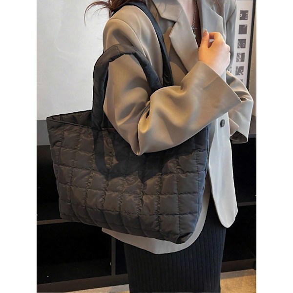 1 Stk Minimalistisk Quiltet Puffy Tote Taske, Stor Kapacitet Crossbody Taske, Trendy Polstret Skuldertaske Til Kvinder Til Daglig Pendling