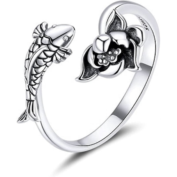 925 Sterling Silver Ring Koi-formad Lotus Justerbar Ring Smycken
