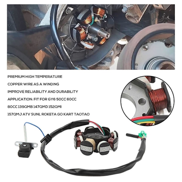 Magneto Stator 8 Spole 5 Trådar Högtemperatur Koppartråd Magneto Svänghjul Avdragare Passar För GY6 50CC 60CC 80CC 139QMB