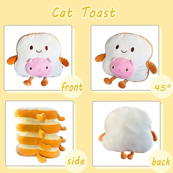 Plysjleketøy Toast Skivet Mat Plysj Fransk Baguette Form Kosepute, Myk Brød Sofapute (Katt)
