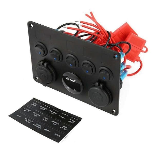 5-vejs kontaktpanel, 12V/24V inline sikringsboks LED-kontaktpanel dobbelt USB-stik strømudtag LED volt