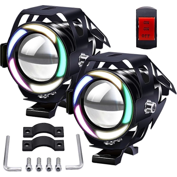 2 STK U7 Motorcykel LED Spotlys Farverige Angel Eyes, Universal 12V-80V Vandtæt Motorcykel Forlygte Med ON/ON/OFF Kontakt