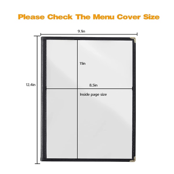 2 STK Menu Covers 8,5 x 11 tommer Restaurant Menu Holder 4 Side 8 View Transparent Menu Sleeve, Passer til A4-papir (sort)