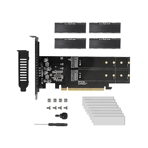 PCIe-M2-sovitinkortti, PCIE X16 4-porttinen M2 NVME M-avaimella varustettu SSD-kortti PCI Express -laajennuskortti lämmö