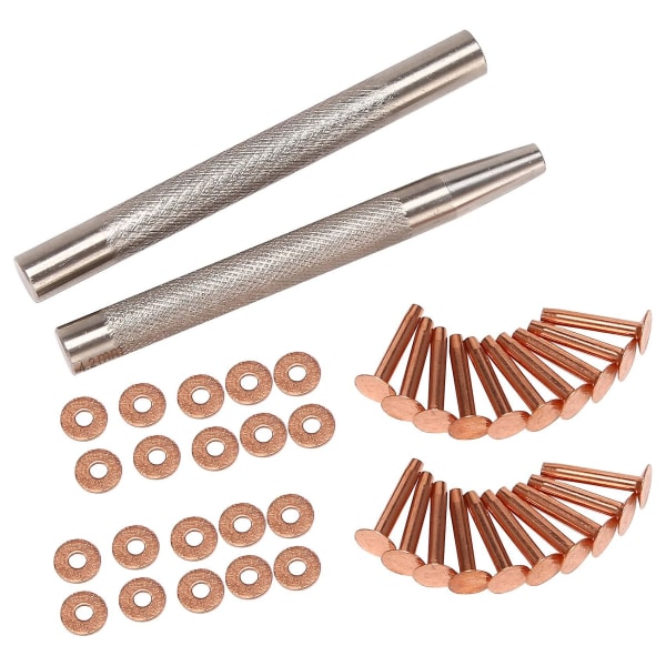 20pack Copper Rivets And Burrs (14mm And 19mm) With 2pcs Punch Rivet Tool For Belts, Bags, Collars