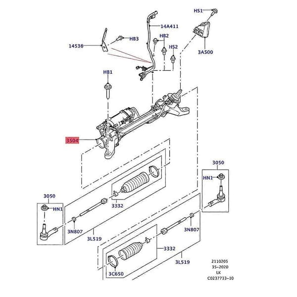 7806040564 Elektrisk styrväxel och kuggstångsrem för Land Rover Range Rover Evoque 2011-2019 HEE4036ERM