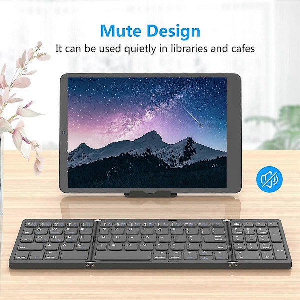 Foldbar, USB Genopladeligt Trådløst Tastatur til IOS, Android, Windows PC Laptop Smartphone - Grå