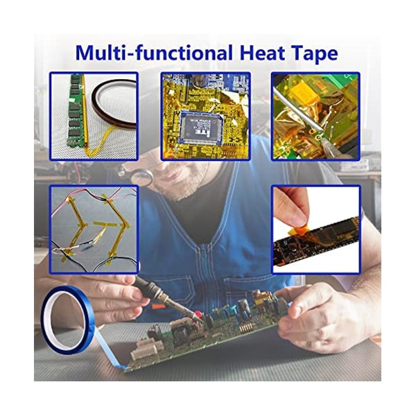 6 ruller varmetape til sublimering, varmebestandigt tapesæt til elektronikhåndværk 10mmx108ft (33m),