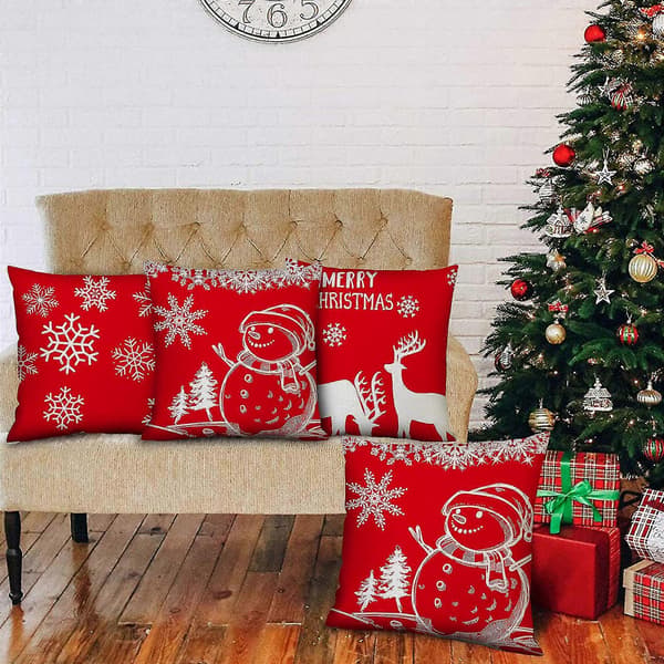 4-pack Kuddfodral God Jul Dekorativa Soffkuddar Bomull Linne