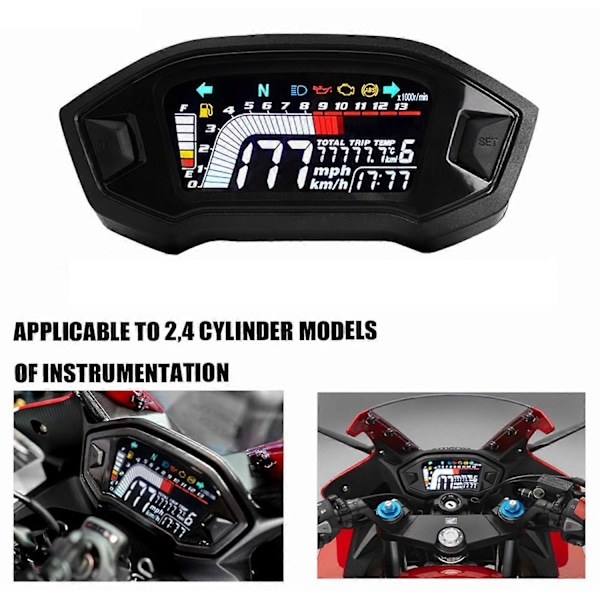 Universal Motorcykel LCD Digital Speedometer 13000RPM Baggrundslys Digital Odometer Tachometer til 1,2