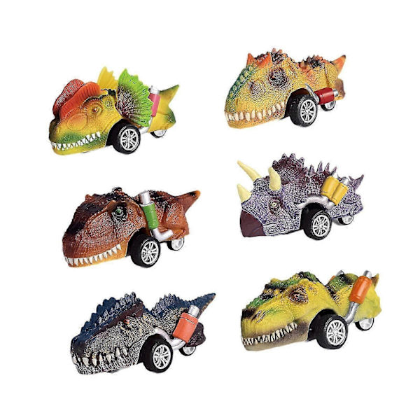 6 stk. dinosaurlegetøj træk-tilbage-biler dinosaurmodelbiler til gave drenge piger