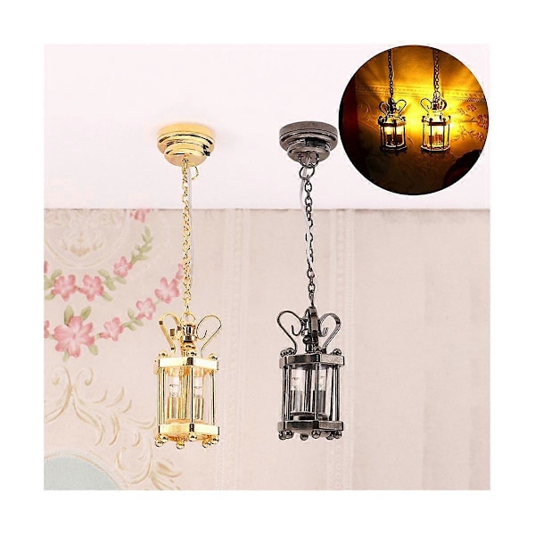 1: 12 Miniatyr Lampe Glasskjerm Taklampe Lysekrone LED Lys Vegglampe Belysningsmodell A