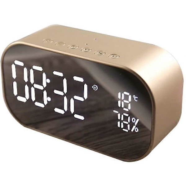 Trådlös Bluetooth Högtalarklocka, Digital Spegelradio Väckarklocka USB Laddningsport AUX TF Kort Spela Upp Display för Sängbord Sovrum