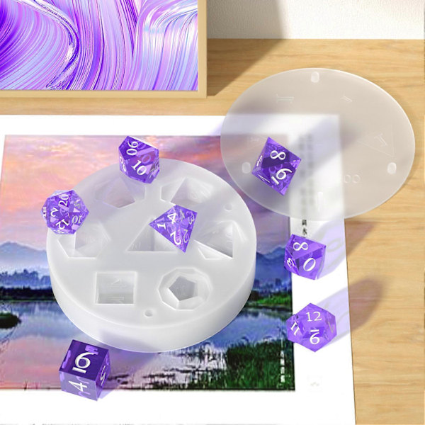 Store DND Terninger Harpiksforme til DIY Terninger Fremstilling 7 Hulrum Polyhedrisk Silikonform med Stereoskopisk Design Epoxy Harpiksforme til Bordspil Cr