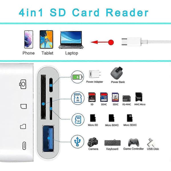 Usb-C SD-kortläsare, 4-i-1 Usb Otg-adapter för kamera, telefon