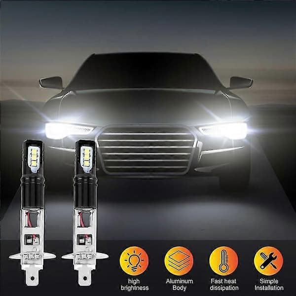 2x H1 6000k Super Sterkt Hvitt 6000lm Drl Led Frontlykt Kit Fjernlys