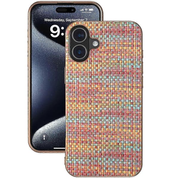 Til iPhone 16 etui galvanisering kant ternet tekstur PU læder+PC+TPU telefoncover -
