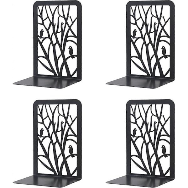 Metal Bogstøtter, 2 Par Børnebogstøtter, Træ Bogstøtte Design, til Kontorer, Dekorative, Hylder, Skoler og Boghandler (Sort)