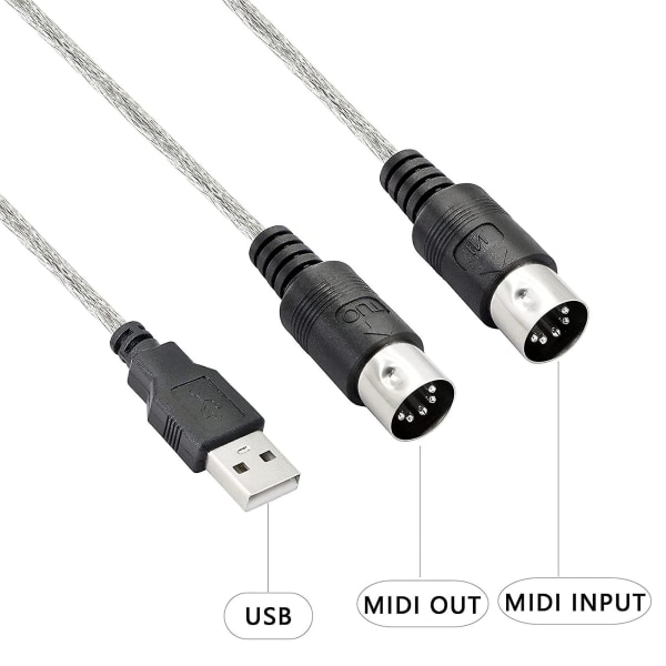 Usb midi kabel adapter, usb type A han til midi din 5 pin ind-ud kabel interface med led indikator