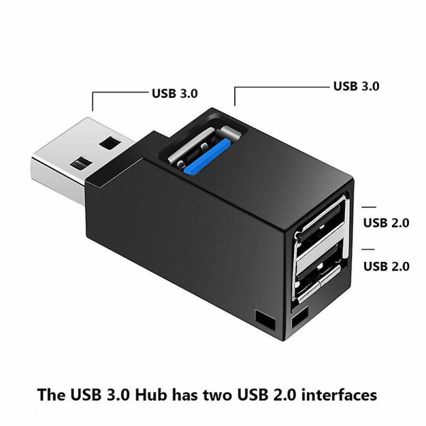 2 stk 3-ports USB Hub Mini USB3.0 Højhastigheds Hub Fordelerboks Til PC Bærbar Computer U Disk Mob