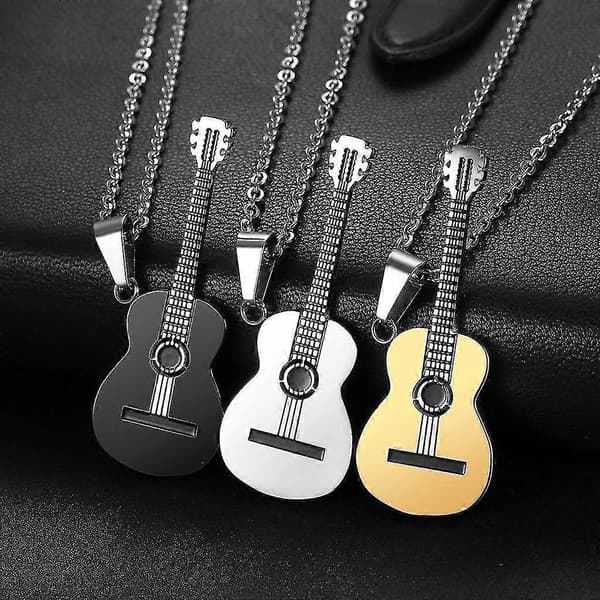 Guitar Musikalsk Halskæde Vedhæng Rustfrit Stål Smykker Sort/guld/sølv