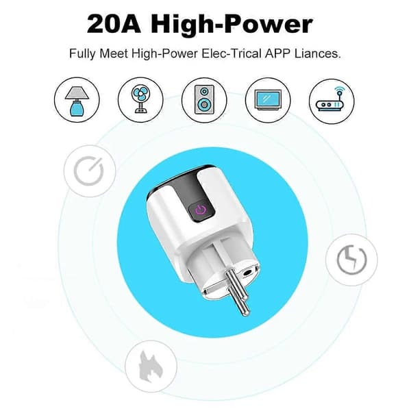 20A Smart Socket Tuya Wifi Smart Plugg Strøm AC100-240V Uttak Alexa Home Stemmestyring Timing Socket Tuya S