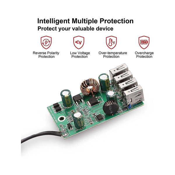 Bærbar Dc med batteriklemme, 12v/24v til 5v 4-ports usb-oplader Multiport-adapter Anden smarttelefon