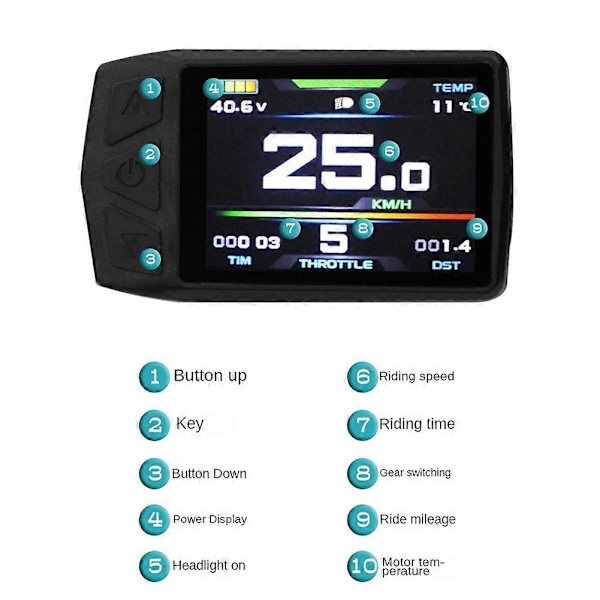 Elektrisk Cykel KT-TF01U LCD Display Meter 24V 36V 48V Vandtæt Tilslutningsstik Ebike Intelligent Display med USB