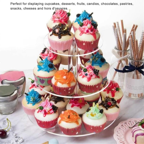 Cupcake-ställ 3 Våningar Bakverk Serveringsställ Akryl Dessertbärare Displayhållare för Högtidsfest
