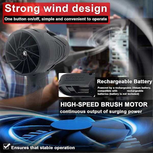 Hög Effekt Turbo Fläkt Kraftfull Fläkt Steglös Hastighet Turbofläkt Lövblås Handhållen Mini Jetfläkt för Batteri