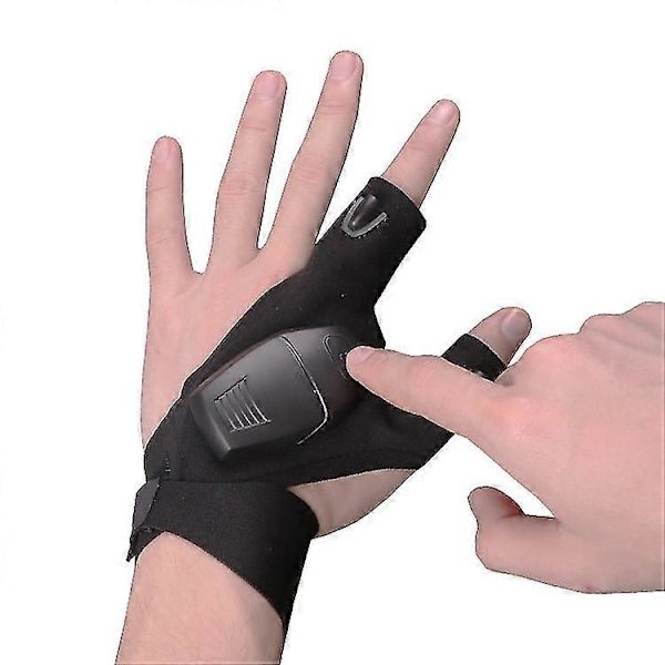 Lommelygtehandsker, gaver til mænd, handsker med lys fisketilbehør, fingerløse handsker natbelysning, cool gadgets cykling camping (2 stk, sort