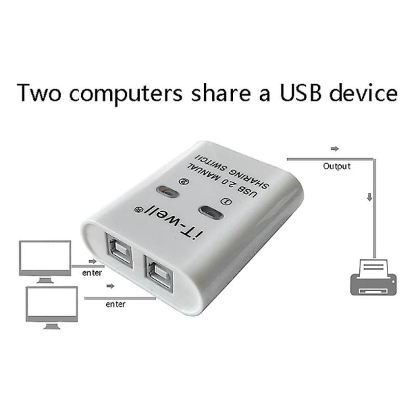 iT-well USB-skriverdelingsenhet, 2-i-1-ut-skriverdelingsenhet, 2-ports manuell kvm Switching Splitter Hub Converter White