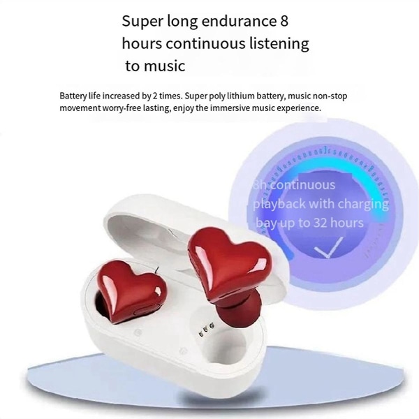 Love Bluetooth Headset Vattentätt Enkel ihopparning Kontinuerlig Bärbar In-ear Noise Cancelling Heart He
