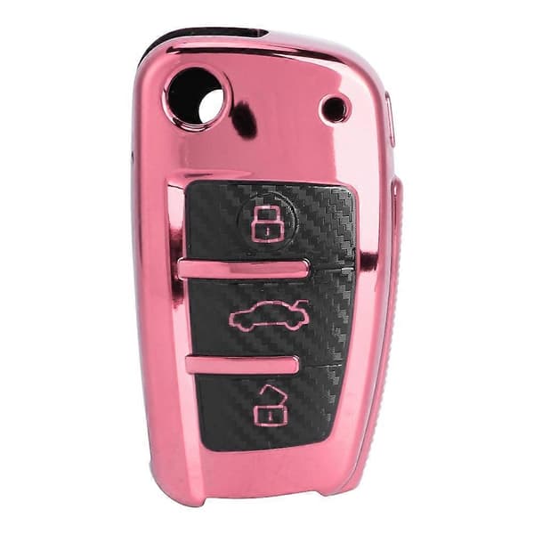 TPU Kolfiberstil Vikbart Nyckelfodral Skydd Passar A3 S3 06/2005 - 03/2017 Rosa