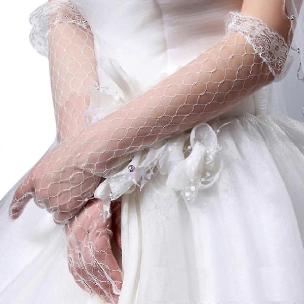 Lange blondehandsker til kvinder Elegant sommerprinsesse Formel pyntet bryllupsvante