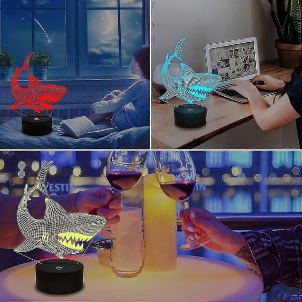 Shark 3D Illusjon Nattlys Dyr Touch Bordlampe, Med Fjernkontroll Acsergery Gave