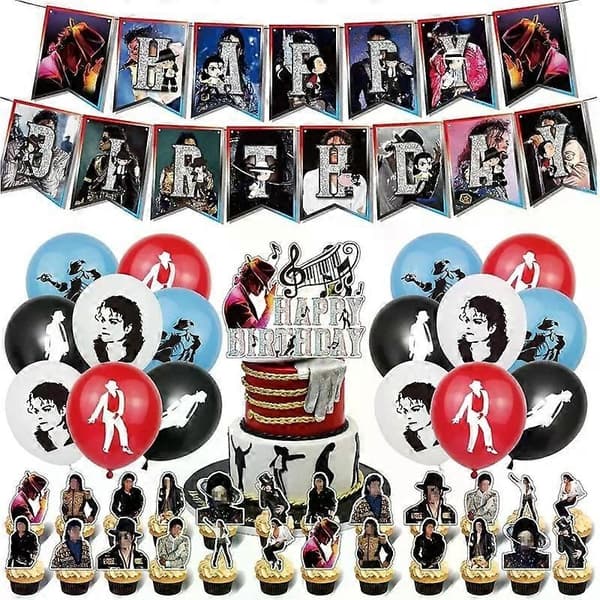 Michael Jackson Bursdagsfestutstyr Sett Ballonger Kaketopp Banner