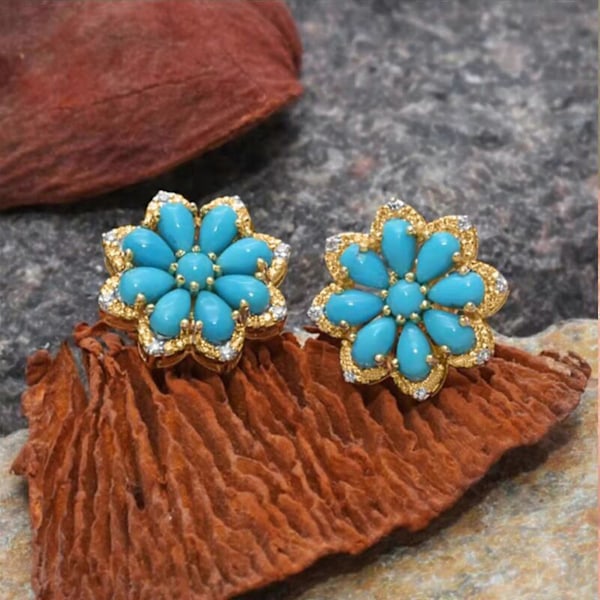 Boheme Retro Turkis Ørestikker Dame Sneblomst Diamant Antikke Sølv Øreringe Smykker