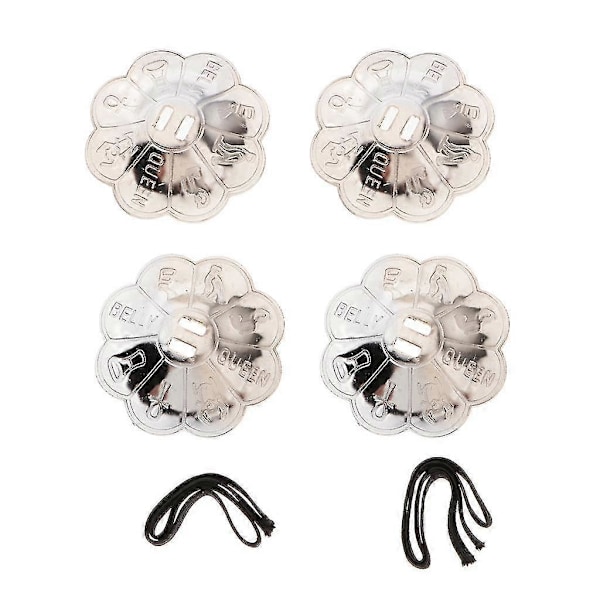 4x Blomformade Magdans Finger Cymbaler Ren Mässing Dans Silver