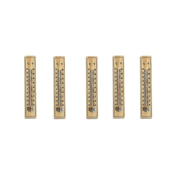 5 stykker mellemstort trætermometer, glastermometer og husholdningstermometer