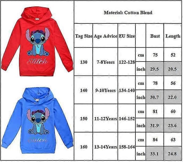 Stitch Trykk Langermet Hettegenser Barn Gutter Jenter Casual Hettegenser Genser Topper