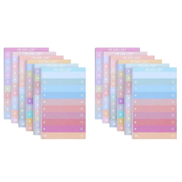 12 stk. To Do List Sticky Notes, 13x8 cm, 600 ark, Assorterede farver, Linjeret, Planlægger, Daglig notesblok