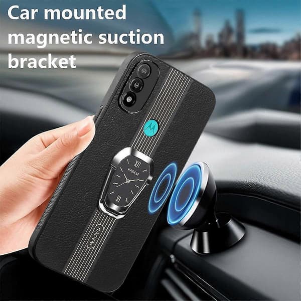 KADEM Foldbart etui med støttefod i læder+TPU+akryl til Motorola Moto E20/E30/E40