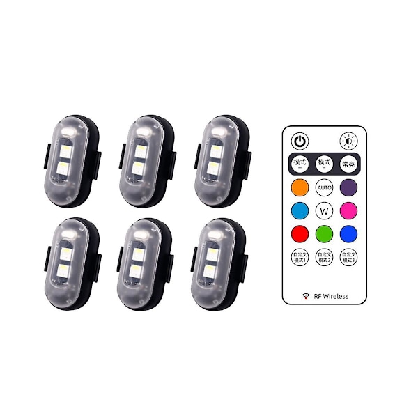 6 stk Motorcykel LED Advarselslys Universal Mini Signal Lys Drone Med Controller Blinklys 8